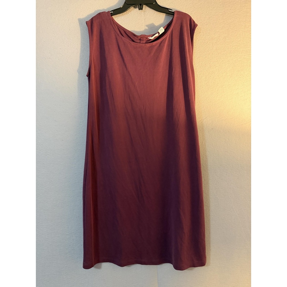 Sigrid Olsen Dress Womens M Purple Jersey Shift Cap Sleeve Back Buttons Stretch